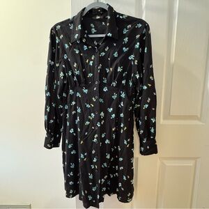 Uniqlo Black Dress with Blue Floral Pattern